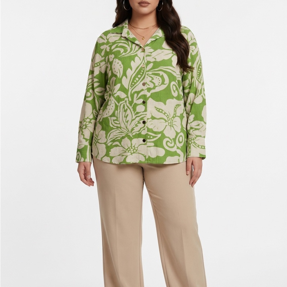 Grace Green and‎ White Floral Blouse